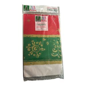 Vintage Color Burst Christmas Elegant Traditions Paper Table Cover 54” X 96" New